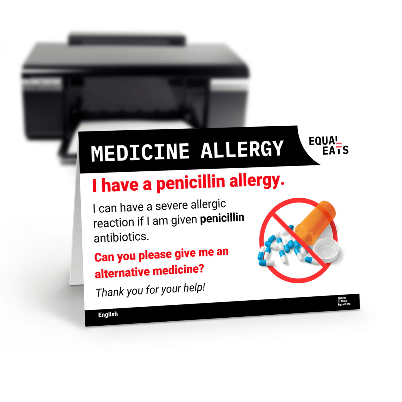Free Penicillin Allergy Card in English (Printable)