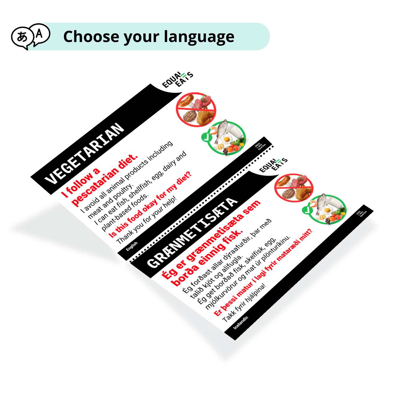Pescatarian Diet Translation Cards