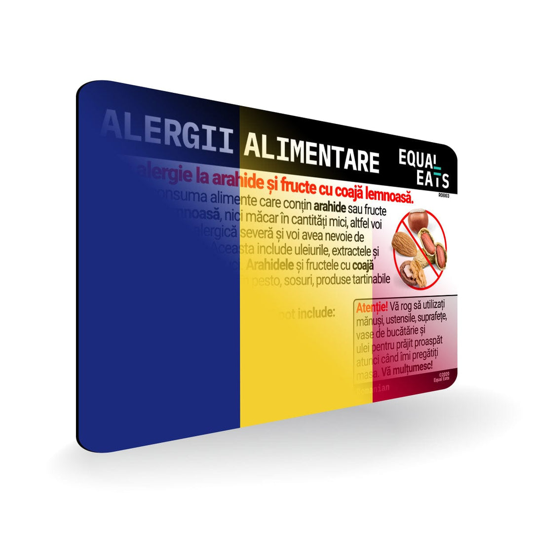 Peanut and Tree Nut Allergy in Romanian. Peanut and Tree Nut Allergy Card for Romania Travel