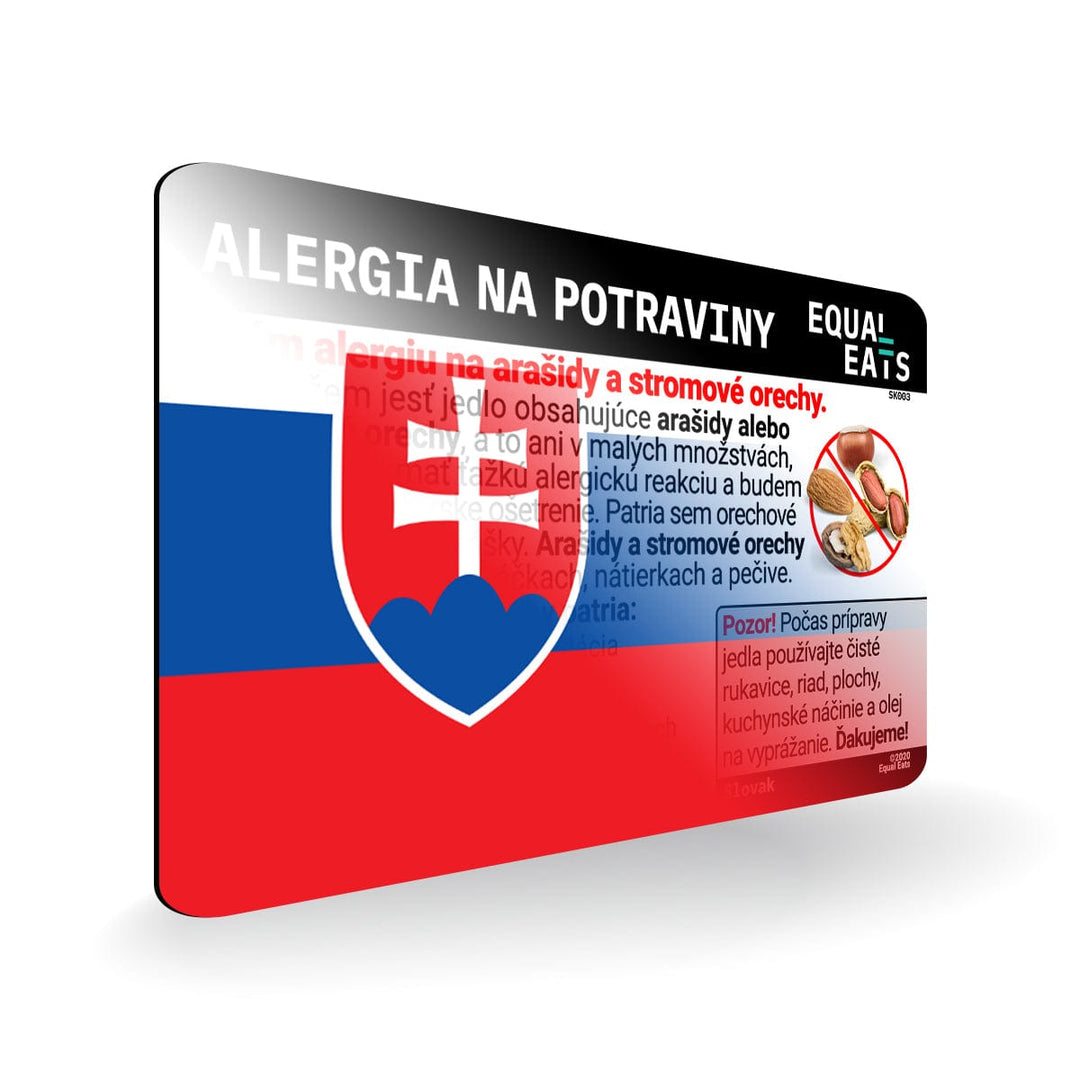 Peanut and Tree Nut Allergy in Slovak. Peanut and Tree Nut Allergy Card for Slovakia Travel