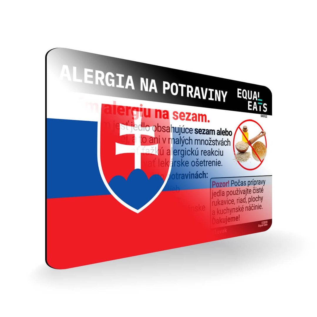 Sesame Allergy in Slovak. Sesame Allergy Card for Slovakia