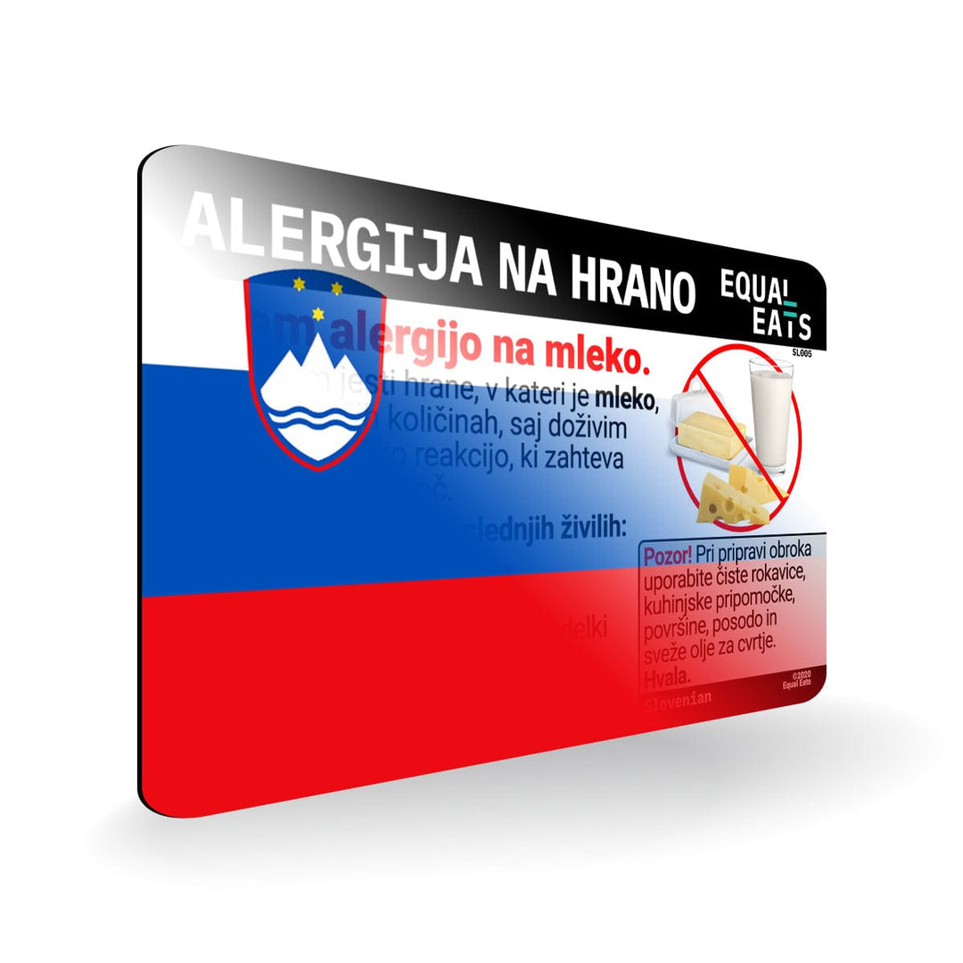 Milk Allergy in Slovenian. Milk Allergy Card for Slovenia