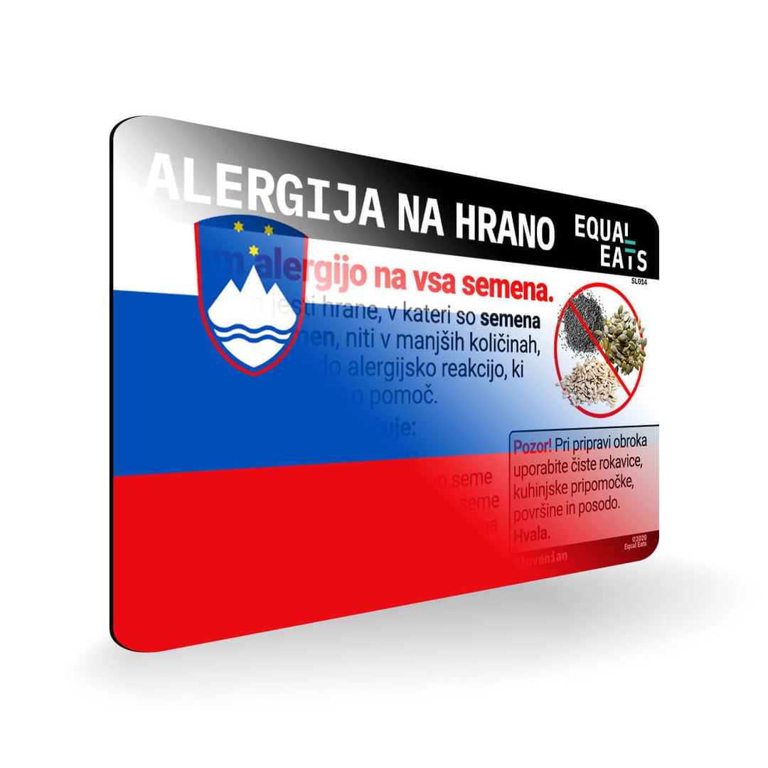 Seed Allergy in Slovenian. Seed Allergy Card for Slovenia