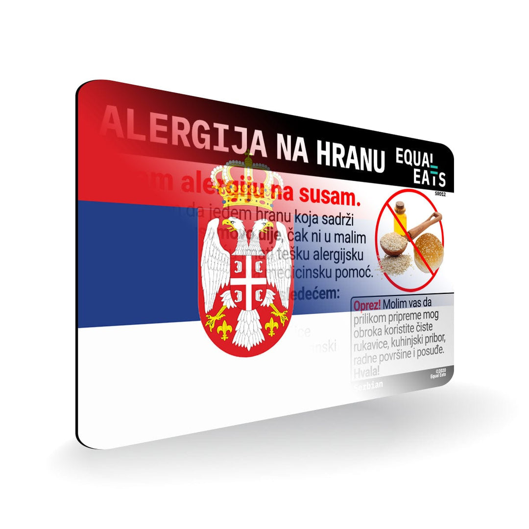 Sesame Allergy in Serbia. Sesame Allergy Card for Serbian