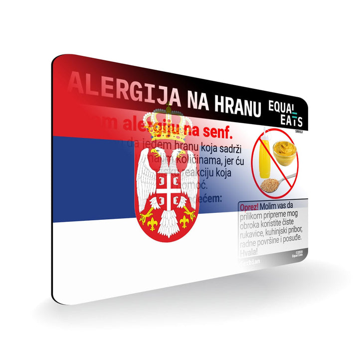 Mustard Allergy in Serbian. Mustard Allergy Card for Serbia