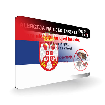 Insect Sting Allergy in Serbian. Bee Sting Allergy Card for Serbia