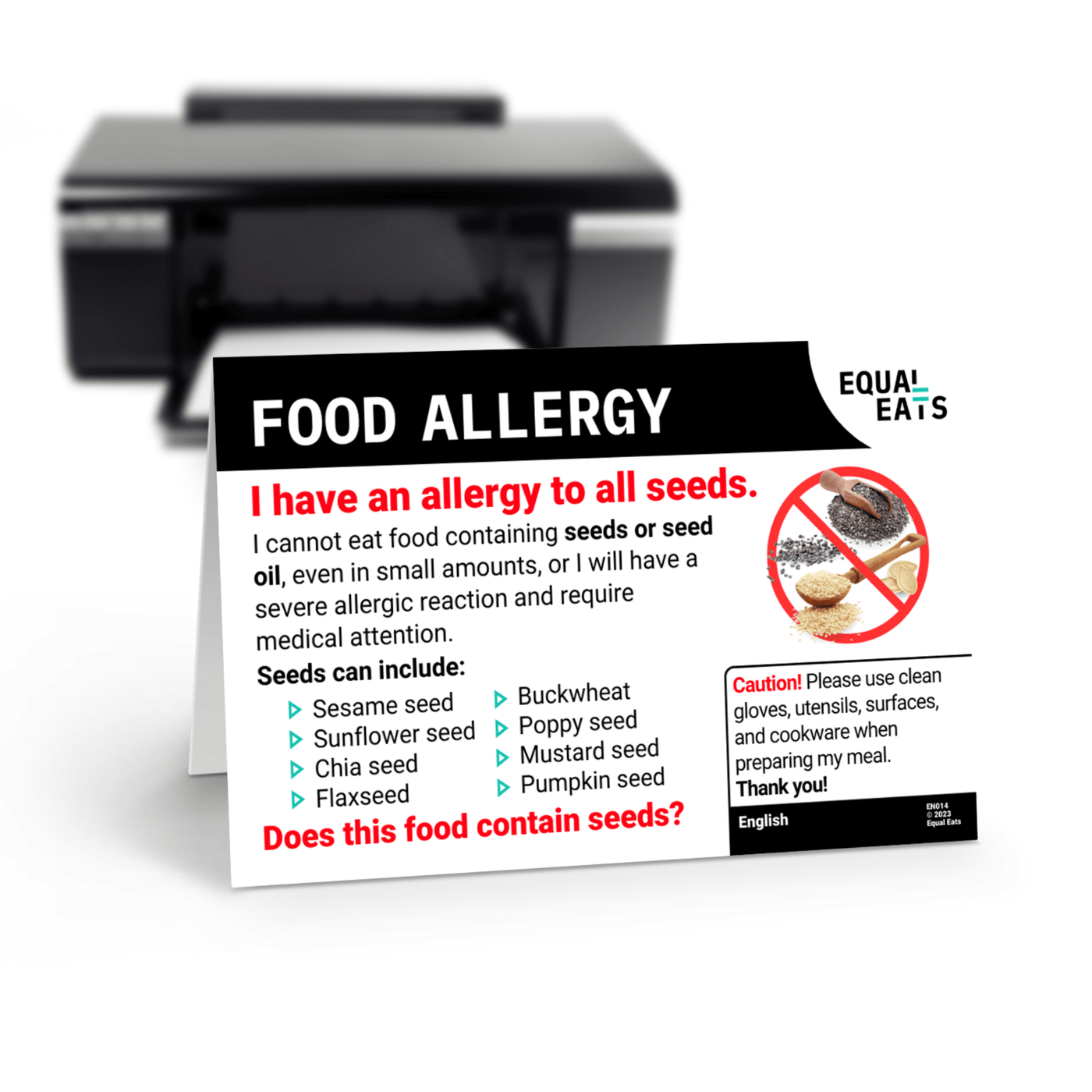 Free Seed Allergy Card in English (Printable)