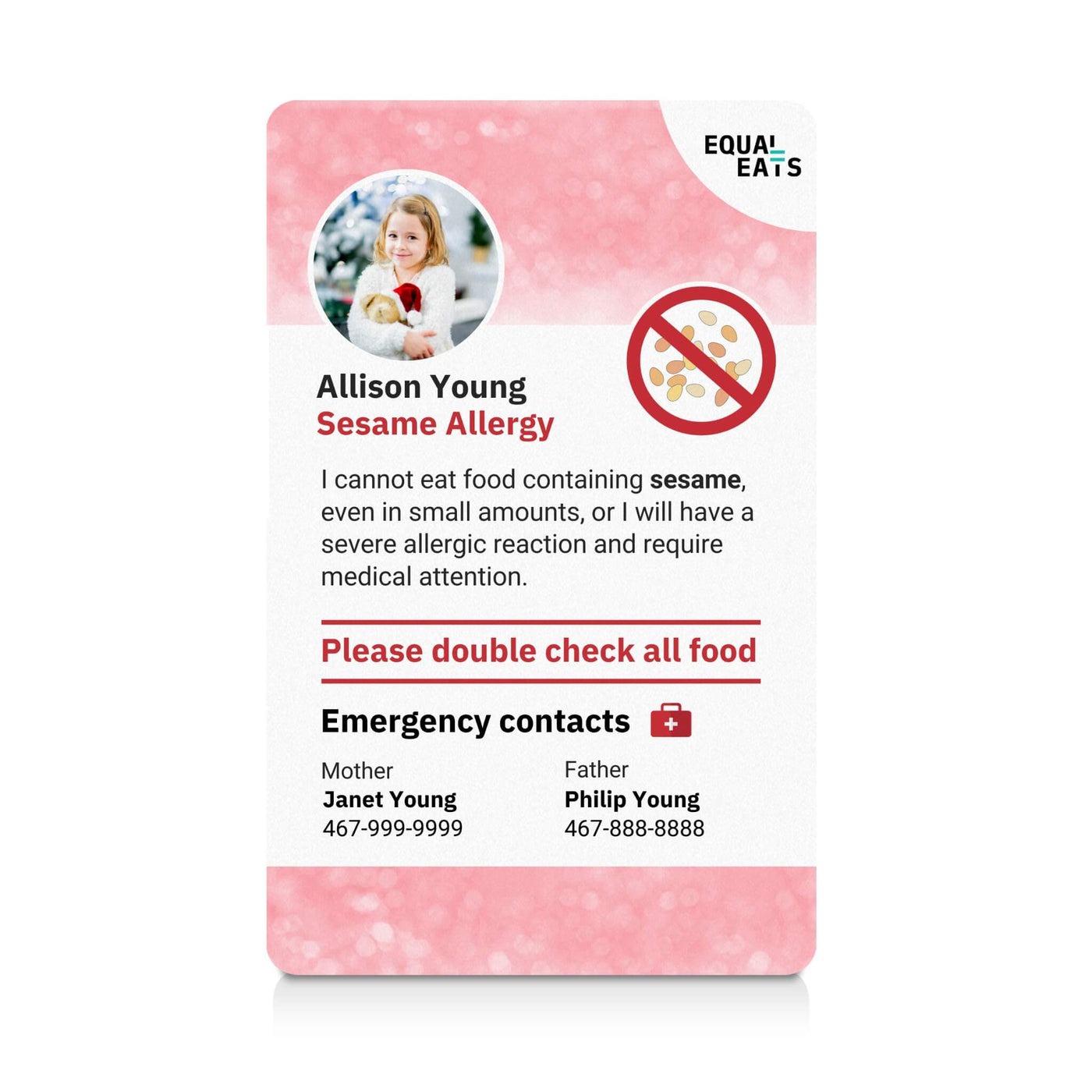 Sparkle Sesame Allergy ID Card (EqualEats)