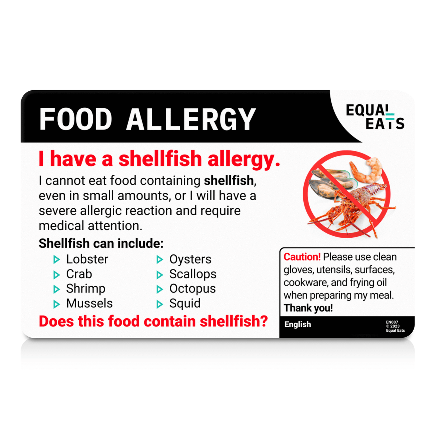 Tagalog Shellfish Allergy Card