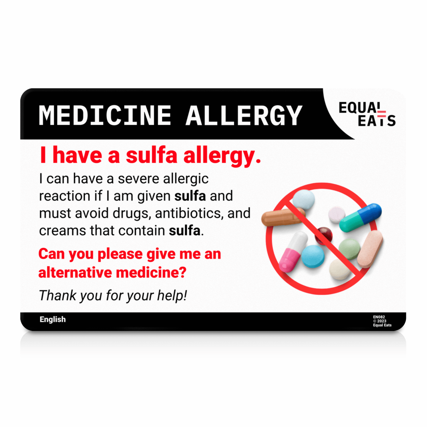 Traditional Chinese (Hong Kong) Sulfa Allergy Card