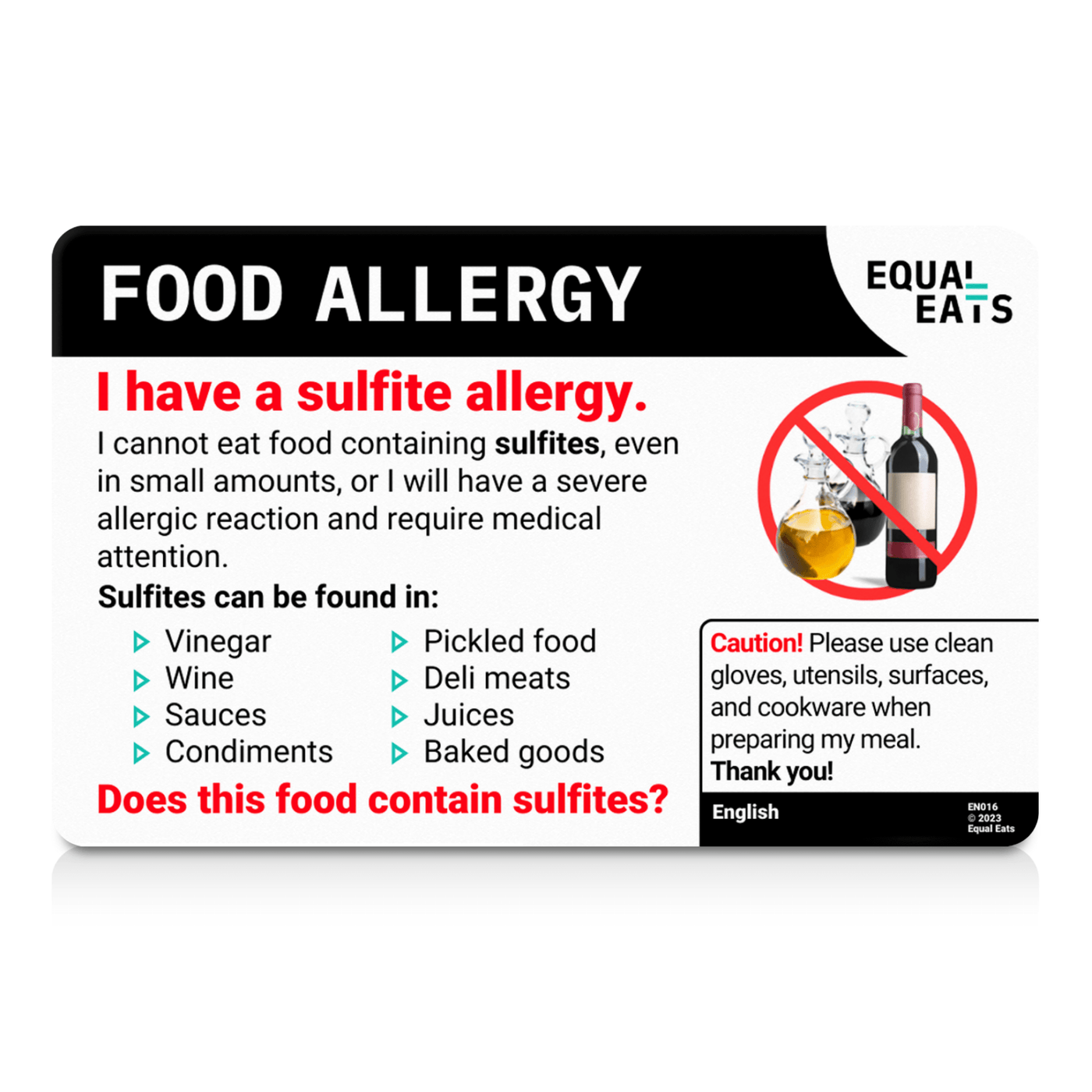 Malay Sulfite Allergy Card