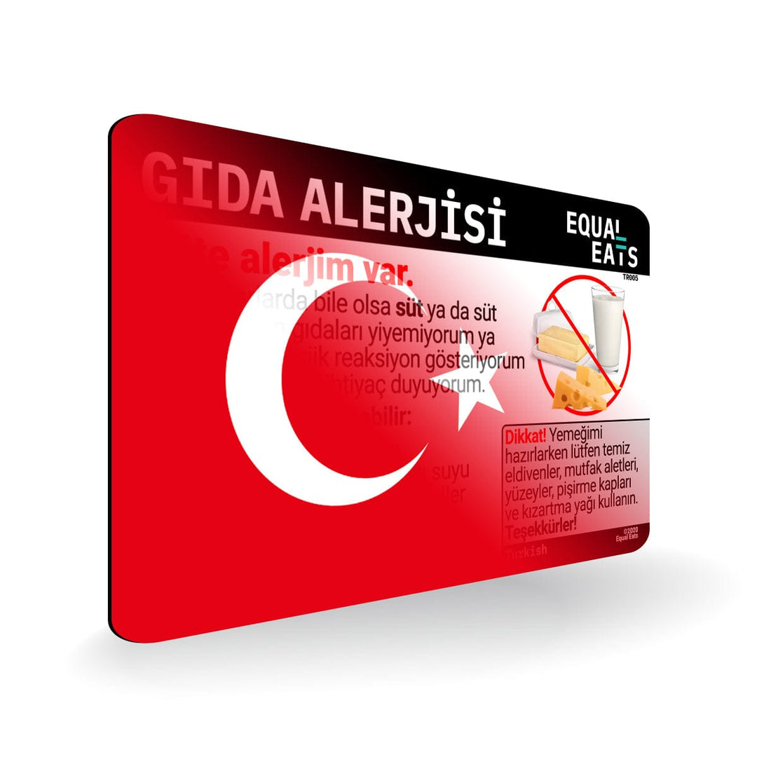 Milk Allergy in Turkish. Milk Allergy Card for Turkey