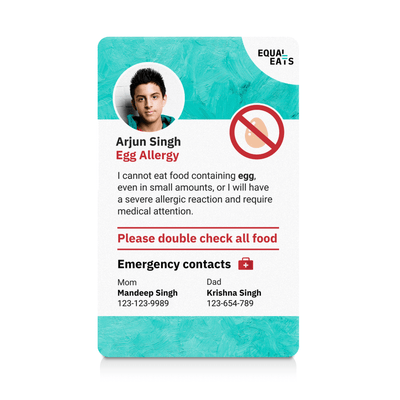 Teal Paint Egg Allergy ID Card (EqualEats)