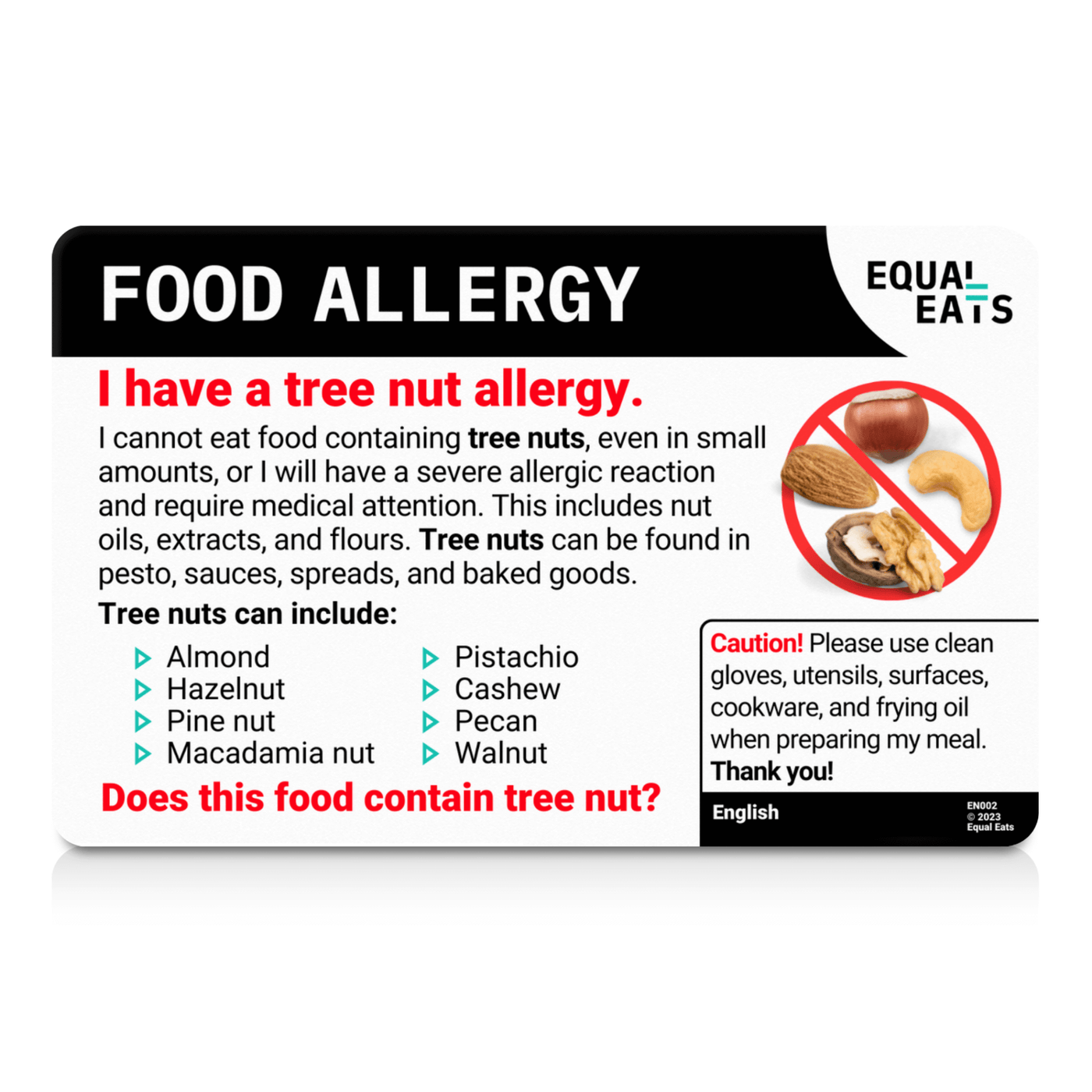 Bengali Tree Nut Allergy Card